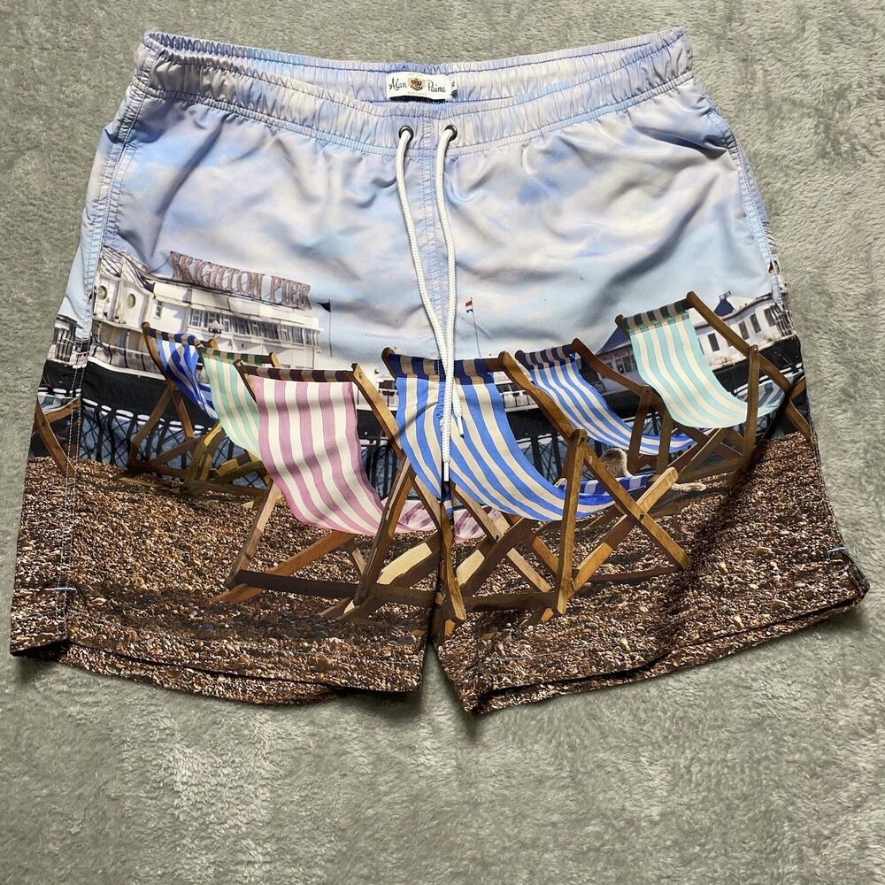 Alan Paine Swim Shorts Men's XL Brighton Pier Graphic England Beach Summer Pool